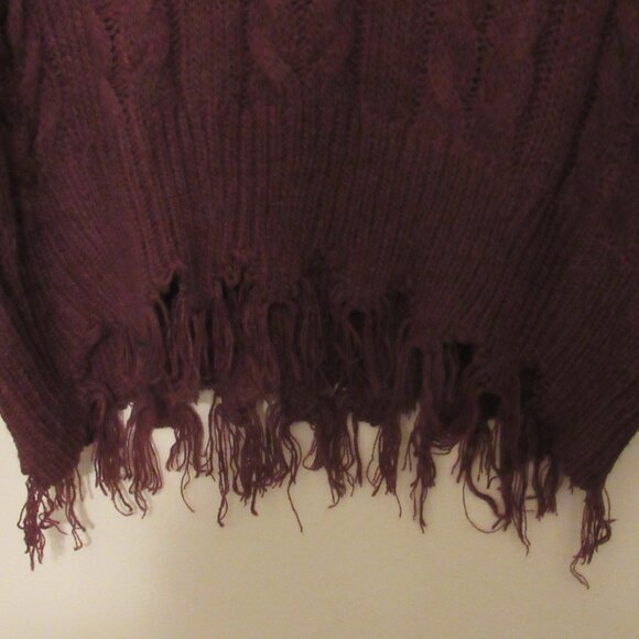 BKE Sweater Small V Neck Brown Destructed Cable Knit Frayed Pullover Oversize - Picture 4 of 7